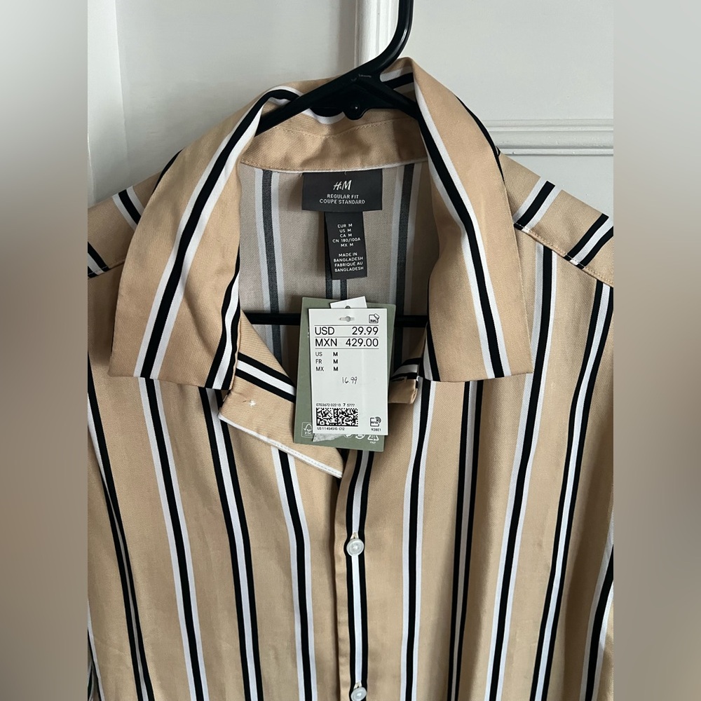 H&M Men's Medium Beige and Black Striped Shirt